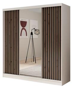 Šatní skříň s zrcadlem Ida 200 bílá – černá (200 x 215) cm – 8 polic pro přehledné uložení