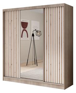 Šatní skříň s zrcadlem Ida 200 sonoma – bílá (200 x 215) cm – 8 polic pro přehledné uložení