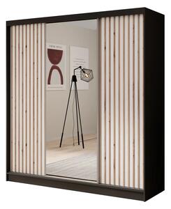 Šatní skříň s zrcadlem Ida 200 černá – bílá (200 x 215) cm – 8 polic pro přehledné uložení
