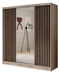 Šatní skříň s zrcadlem Ida 200 sonoma – černá (200 x 215) cm – 8 polic pro přehledné uložení
