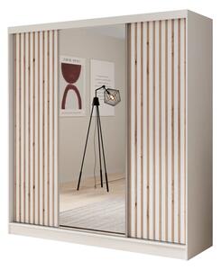 Šatní skříň s zrcadlem Ida 200 bílá (200 x 215) cm – 8 polic pro přehledné uložení