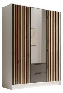 Skříň Neri 150 se zrcadly bílá – černá (150,5 x 200) cm – 5 polic pro přehledné uložení