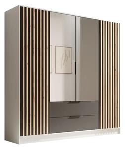Skříň Neri 200 se zrcadly bílá – černá (200 x 200) cm – 5 polic pro přehledné uložení