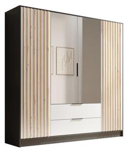 Skříň Neri 200 se zrcadly černá – bílá (200 x 200) cm – 5 polic pro přehledné uložení