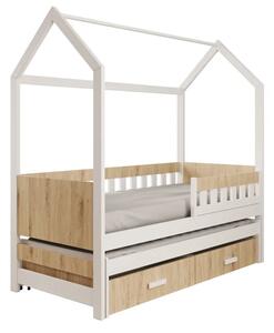 Postel Domek Jaspis bílá – dub (87 x 195) cm – 2 zásuvky na lůžkoviny místo další komody
