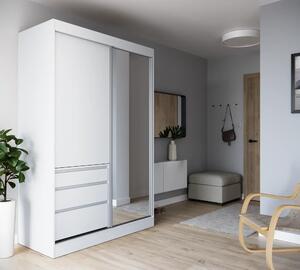 Posuvná skříň se zrcadlem HAIDAR 140 bílá (140 x 216) cm – 3 police pro přehledné uložení