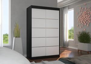 Skříň posuvná BENISSO 120 černá – bílá (120 x 200) cm – 6 polic pro přehledné uložení