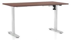 Výškově nastavitelný stůl OfficeTech A, 120 x 80 cm, bílá podnož, ořech