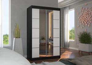 Skříň posuvná se zrcadlem GENUA 120 černá – bílá (120 x 200) cm – 6 polic pro přehledné uložení