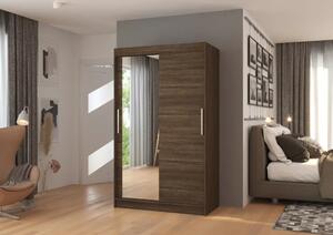 Skříň posuvná se zrcadlem BARIO 120 choco (120 x 200) cm – 6 polic pro přehledné uložení