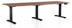 Výškově nastavitelný stůl OfficeTech Long, 240 x 80 cm, černá podnož, ořech