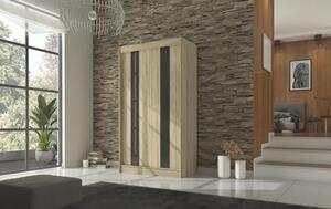 Skříň posuvná se zrcadlem KAREN 120 sonoma (120 x 215) cm – 6 polic pro přehledné uložení