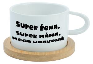 SUPER ŽENA, SUPER MÁMA, MEGA UNAVENÁ. - bílý hrníček makronka 200 ml