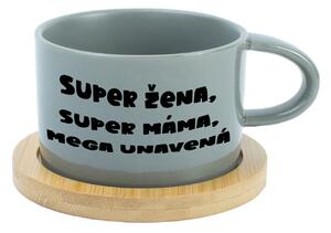 SUPER ŽENA, SUPER MÁMA, MEGA UNAVENÁ. - šedý hrníček makronka 200 ml