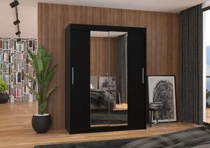 Skříň posuvná se zrcadlem INESS 150 černá (150 x 200) cm – 6 polic pro přehledné uložení