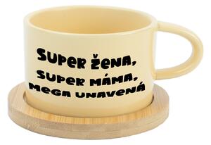 SUPER ŽENA, SUPER MÁMA, MEGA UNAVENÁ. - žlutý hrníček makronka 200 ml