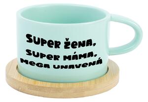 SUPER ŽENA, SUPER MÁMA, MEGA UNAVENÁ. - mint hrníček makronka 200 ml