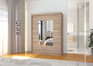 Skříň posuvná se zrcadlem DORRIGO 150 lanýž (150 x 200) cm – 6 polic pro přehledné uložení