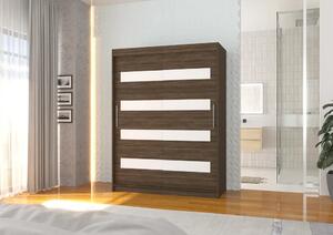 Skříň posuvná se zrcadlem MARTINEZ 150 choco – varianta 2 (150 x 200) cm – 6 polic pro přehledné uložení