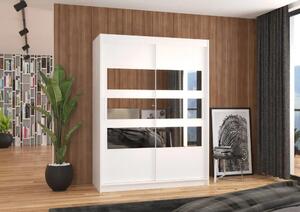 Skříň posuvná se zrcadlem FLORENTO 150 bílá (150 x 200) cm – 6 polic pro přehledné uložení
