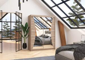 Skříň posuvná se zrcadlem MAX 150 lanýž (150 x 200) cm – 6 polic pro přehledné uložení