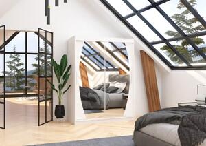 Skříň posuvná se zrcadlem ALEN 150 bílá (150 x 200) cm – 6 polic pro přehledné uložení