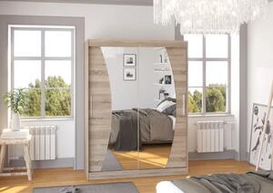 Skříň posuvná se zrcadlem MODESTO 150 lanýž (150 x 200) cm – 6 polic pro přehledné uložení