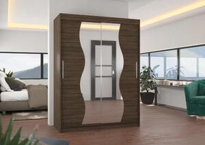 Skříň posuvná se zrcadlem RENZO 150 choco (150 x 200) cm – 6 polic pro přehledné uložení