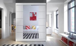 Posuvná skříň s zrcadlem NORDIC 150 bílá (150 x 200) cm – 6 polic pro přehledné uložení