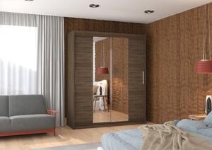 Posuvná skříň s zrcadlem DALLAS 180 choco (180 x 215) cm – 6 polic pro přehledné uložení