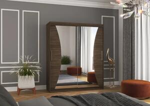 Posuvná skříň s zrcadlem CHARLOTTE 180 choco (180 x 215) cm – 6 polic pro přehledné uložení