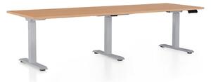 Výškově nastavitelný stůl OfficeTech Long, 240 x 80 cm, šedá podnož, buk