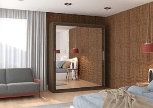 Posuvná skříň s zrcadlem ETTORE 180 choco (180 x 215) cm – 6 polic pro přehledné uložení