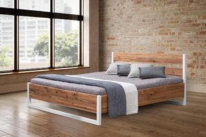 Masivní postel z dubu Venecia 180x200 cm bílá v kombinaci s kovem
