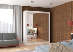 Posuvná skříň s zrcadlem ETTORE 180 bílá (180 x 215) cm – 6 polic pro přehledné uložení