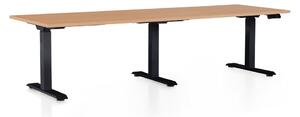 Výškově nastavitelný stůl OfficeTech Long, 240 x 80 cm, černá podnož, buk
