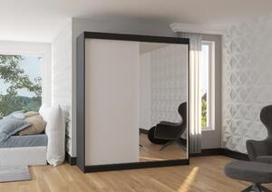 Posuvná skříň s zrcadlem VIKI 180 černá – bílá (180 x 215) cm – 6 polic pro přehledné uložení