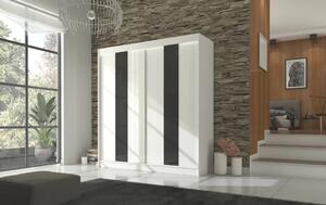 Posuvná skříň s lacobelem KAREN 200 bílá (200 x 215) cm – 8 polic pro přehledné uložení