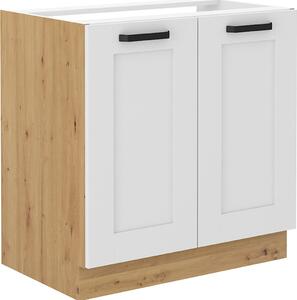 Kondela Dřezová kuchyňská skříňka Lula 80 ZL 2F BB - bílá / dub artisan