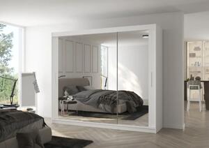 Skříň s posuvnými dveřmi a zrcadlem CHESTER 250 bílá (250 x 215) cm – 11 polic pro přehledné uložení
