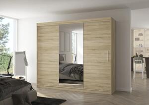 Posuvná skříň s zrcadlem DENIS 250 sonoma (250 x 215) cm – 11 polic pro přehledné uložení