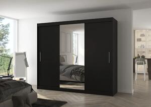 Posuvná skříň s zrcadlem DENIS 250 černá (250 x 215) cm – 11 polic pro přehledné uložení