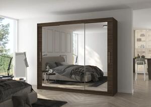 Skříň s posuvnými dveřmi a zrcadlem CHESTER 250 choco (250 x 215) cm – 11 polic pro přehledné uložení