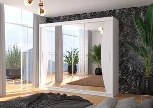 Skříň s posuvnými dveřmi a zrcadlem DIEGO 250 bílá (250 x 215) cm – 11 polic pro přehledné uložení