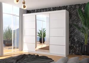 Skříň s posuvnými dveřmi a zrcadlem SALTO 250 bílá (250 x 215) cm – 11 polic pro přehledné uložení