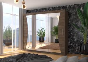 Skříň s posuvnými dveřmi a zrcadlem DIEGO 250 choco (250 x 215) cm – 11 polic pro přehledné uložení
