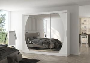 Skříň s posuvnými dveřmi a zrcadlem CAMBE 250 bílá (250 x 215) cm – 11 polic pro přehledné uložení
