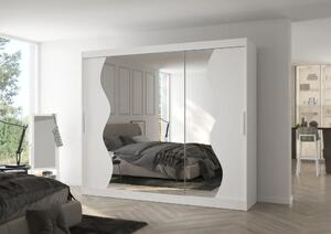 Skříň s posuvnými dveřmi a zrcadlem SHARON 250 bílá (250 x 215) cm – 11 polic pro přehledné uložení