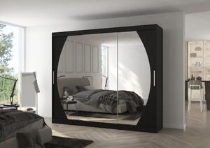 Skříň s posuvnými dveřmi a zrcadlem CAMBE 250 černá (250 x 215) cm – 11 polic pro přehledné uložení