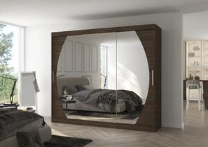 Skříň s posuvnými dveřmi a zrcadlem CAMBE 250 choco (250 x 215) cm – 11 polic pro přehledné uložení